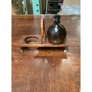Vintage Glass Decanters With Wooden Stand/Holder